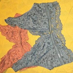 Lace Bralette Set in Blue and Orange